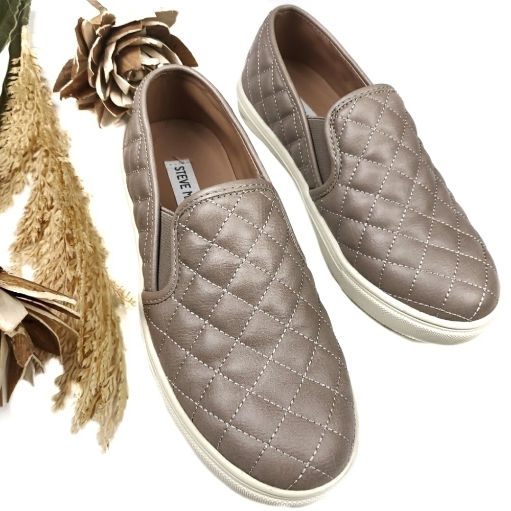 🔴 STEVE Madden Quilted Lether Grey Tan Loafers 6m - Picture 11 of 13